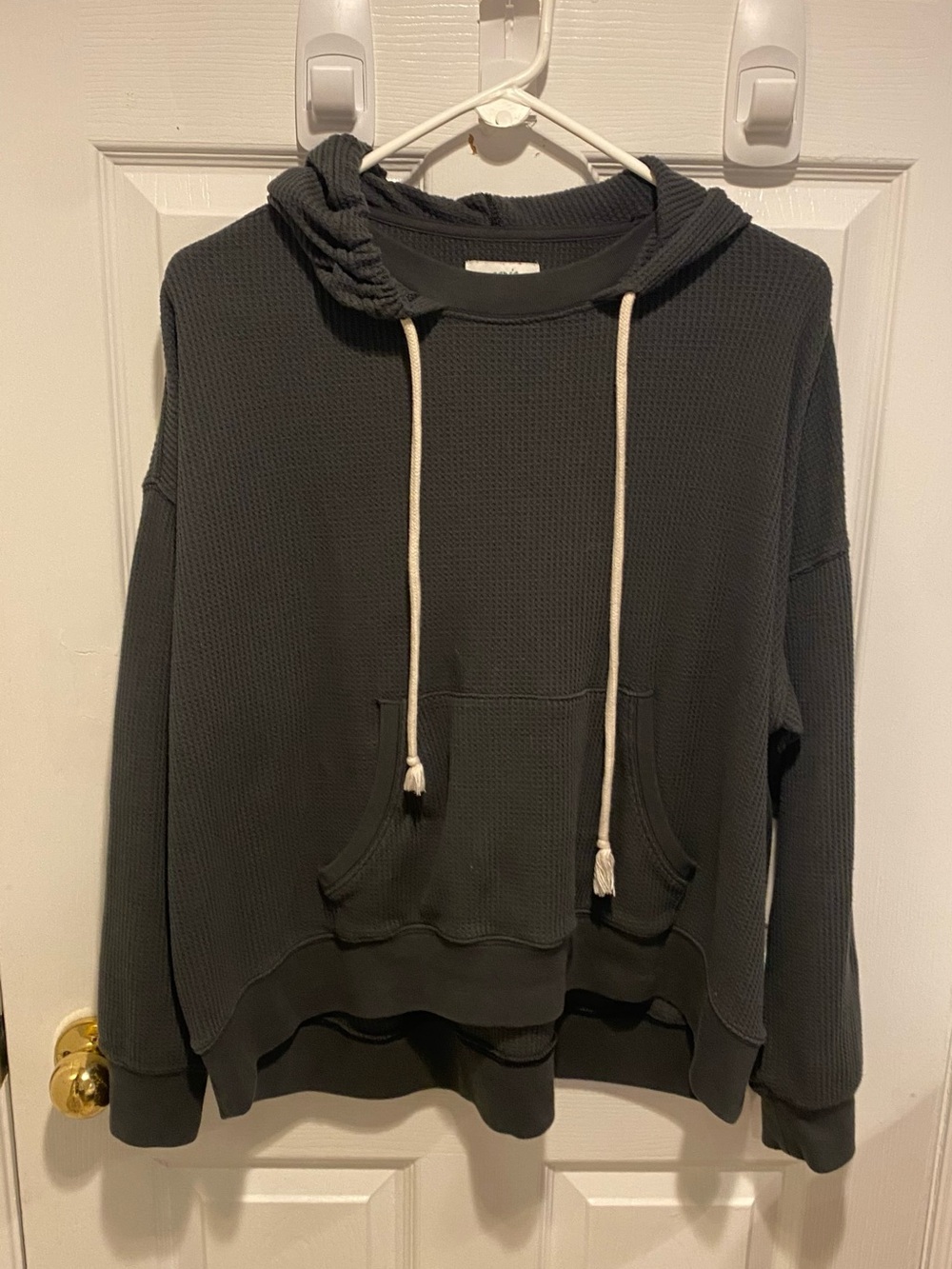 aerie Charcoal Cozy Waffle-Knit Hooded Pullover